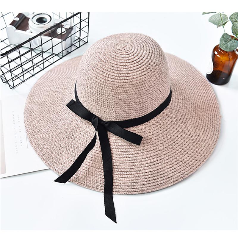 Women Summer Casual Solid Straw Hat With Bow-knot