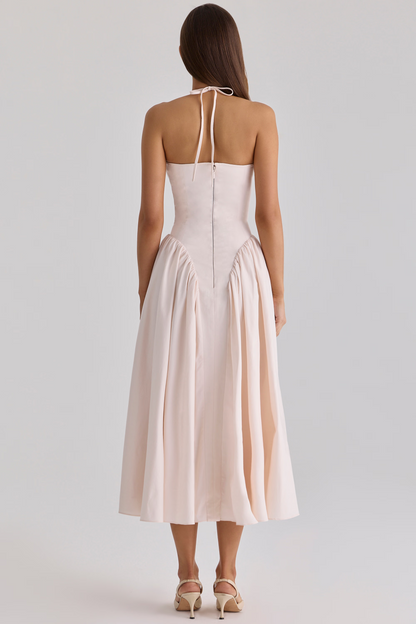 Halter Cutout Fit-and-Flare Midi Dress