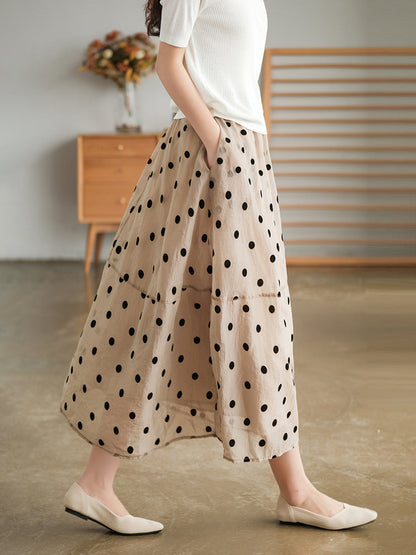 Dot Double Layers Casual Elastic Waist Skirt