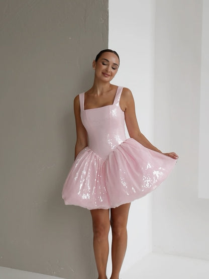 Sexy U Collar Waist Sequined Pettiskirt
