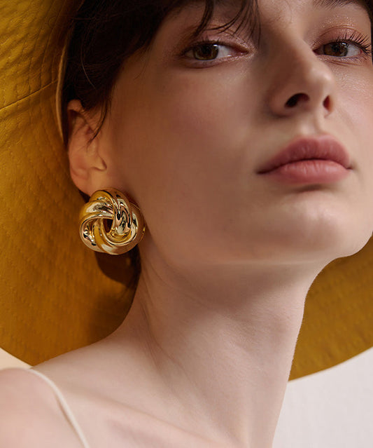 Beautiful Golden Twist Knot Metal Stud Earrings