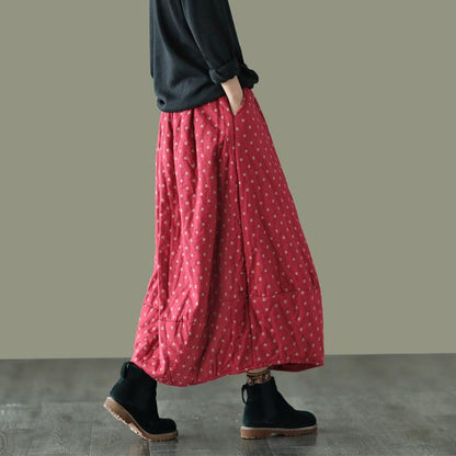 Autumn Winter Retro Cotton Linen Quilted Skirt