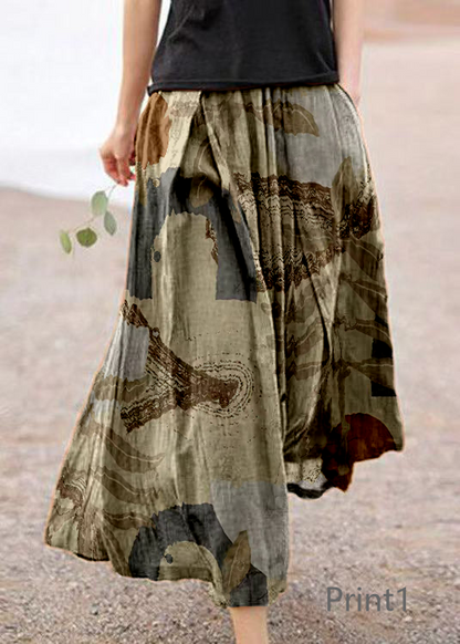 Retro Print4 Pockets Linen Skirt Summer