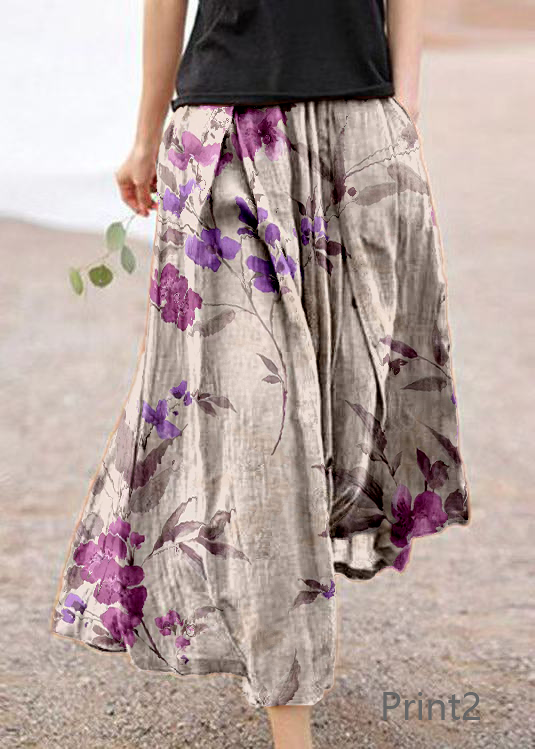 Retro Print1 Pockets Linen Skirt Summer