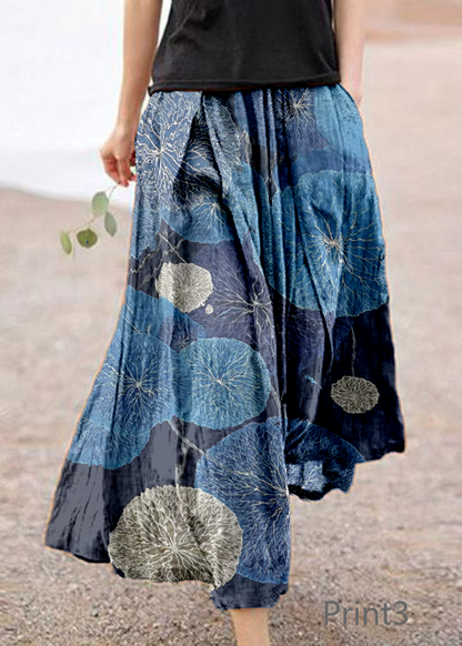 Retro Print1 Pockets Linen Skirt Summer