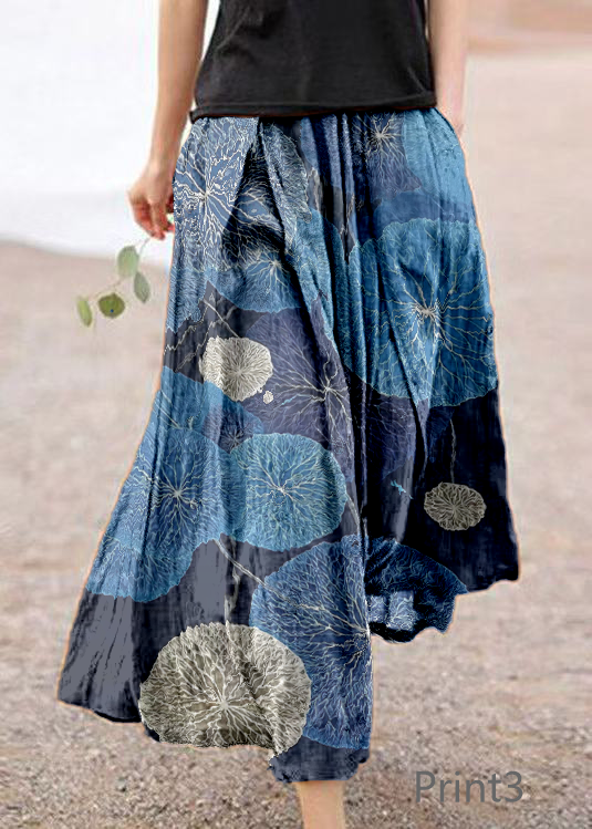 Retro Print4 Pockets Linen Skirt Summer