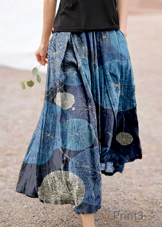 Retro Print4 Pockets Linen Skirt Summer