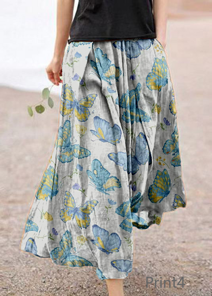 Retro Print4 Pockets Linen Skirt Summer