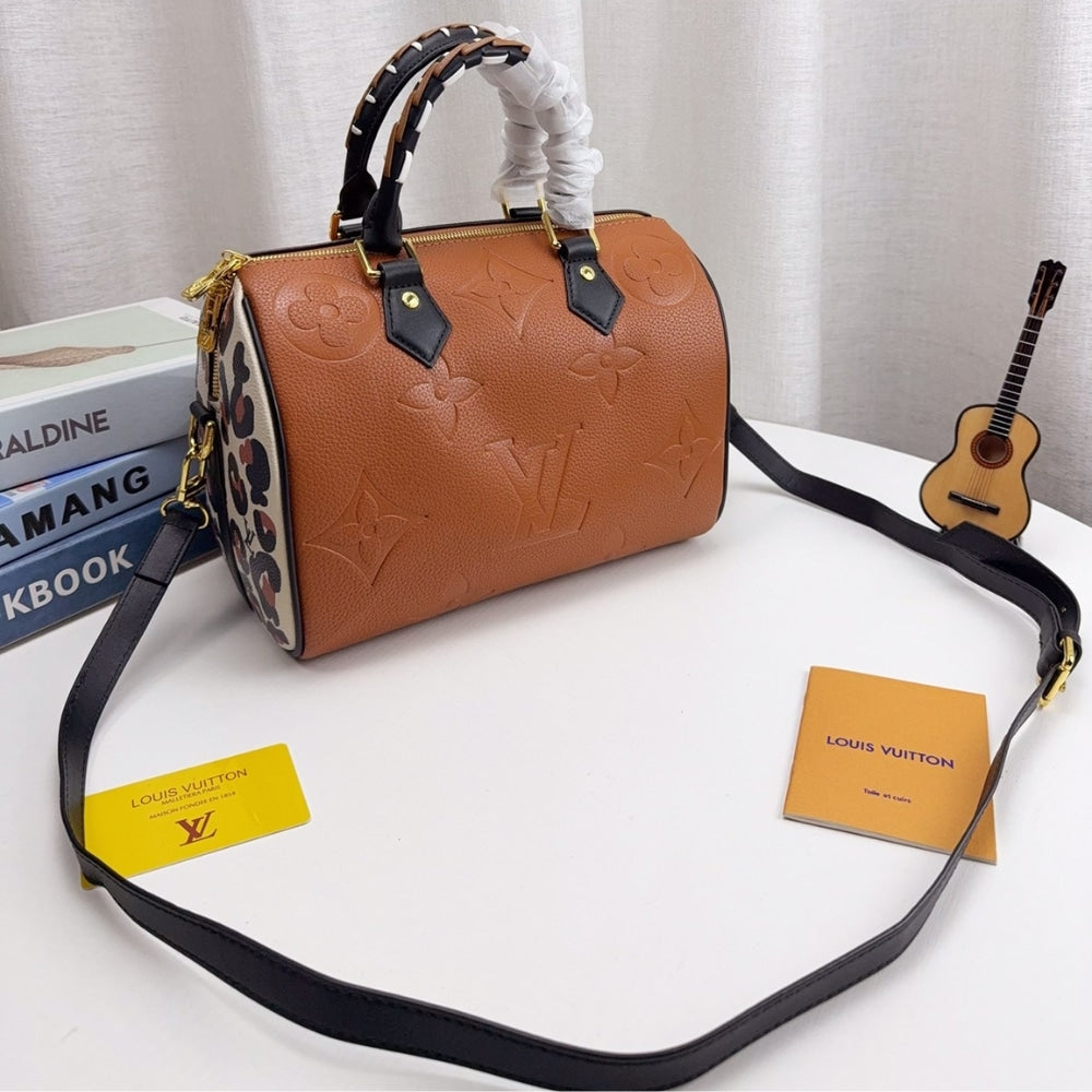 LOUIS VUITTON SPEEDY BANDOULIERE BAG WILD AT HEART MONOGRAM EMPREINTE GIANT BROWN 26CM