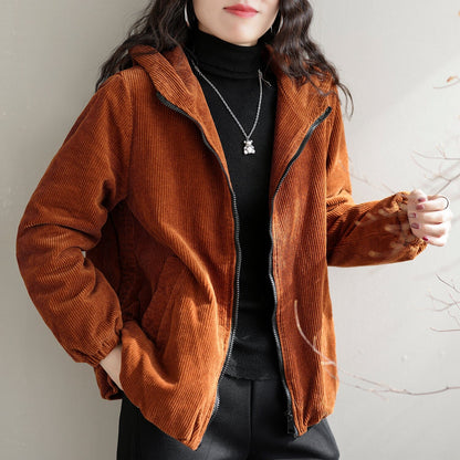 Winter Casual Fashion Cotton Corduroy Hooded Jacket