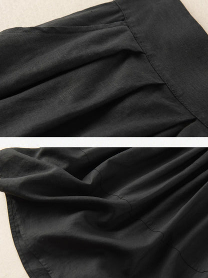 Pure Color Pleated Casual Linen Skirt