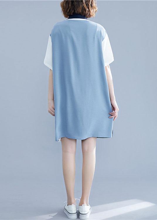Chic blue Cotton clothes patchwork summer shirt Dress