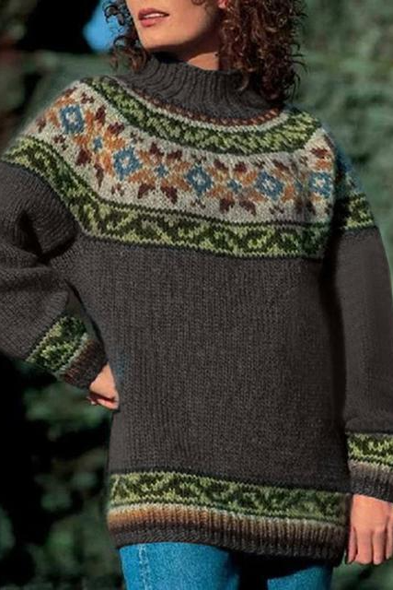 Long Sleeve Jacquard Casual Sweater