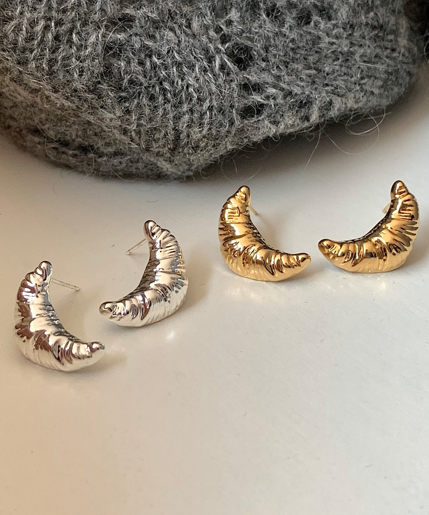 DIY Gold Copper Overgild Croissant Moon Stud Earrings