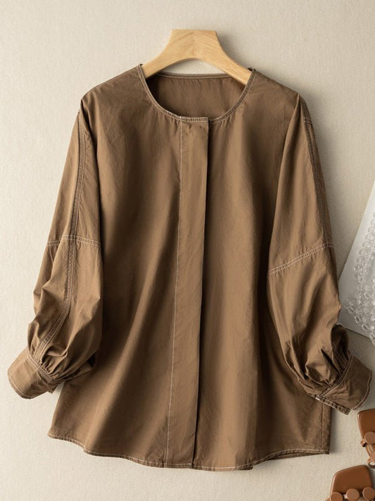 100% Natural Fabric Classic Commuter Loose All-Match Shirt In Solid Color