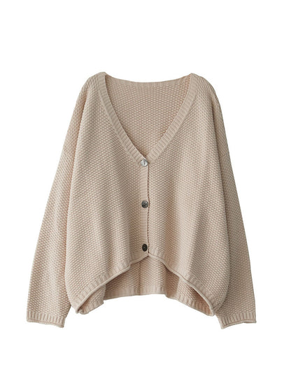 Women Winter Artsy Knitted Button Hemming Solid Sweater