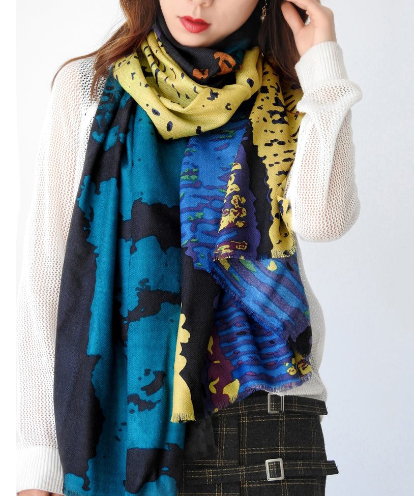 Boutique Colorblock Print Versatile Woolen Scarf