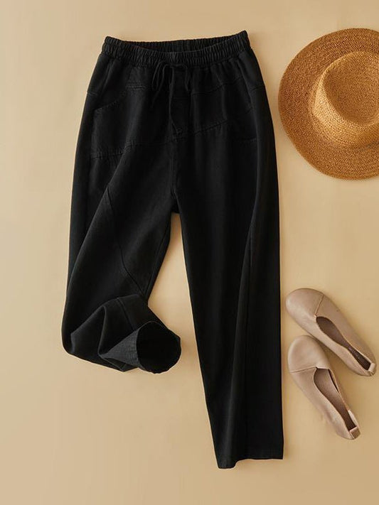 Drawstring lace-up Casual Harem Pants With Pockets In One-Size