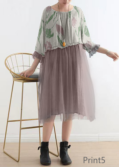 Light Print5 Tull Maxi dresses patchwork chiffon Summer Dresses