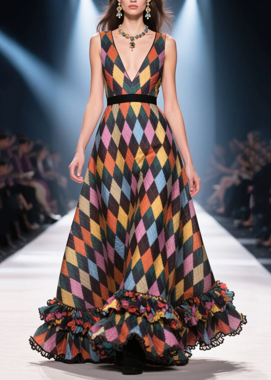 Chic Multicolour Plaid Patchwork Exra Large Hem Vestidos Dress Summer
