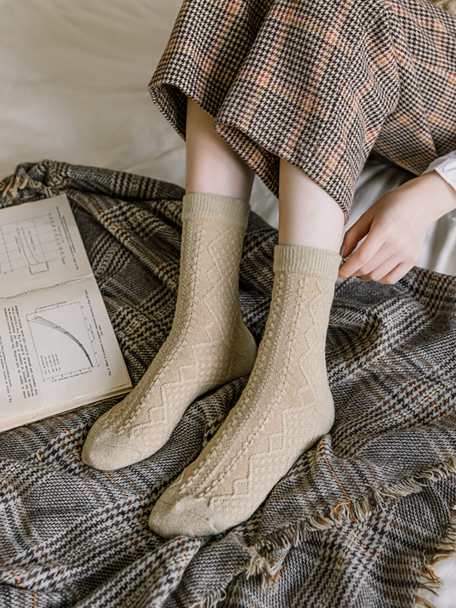 8 Pairs Wool Vintage Solid Women Socks