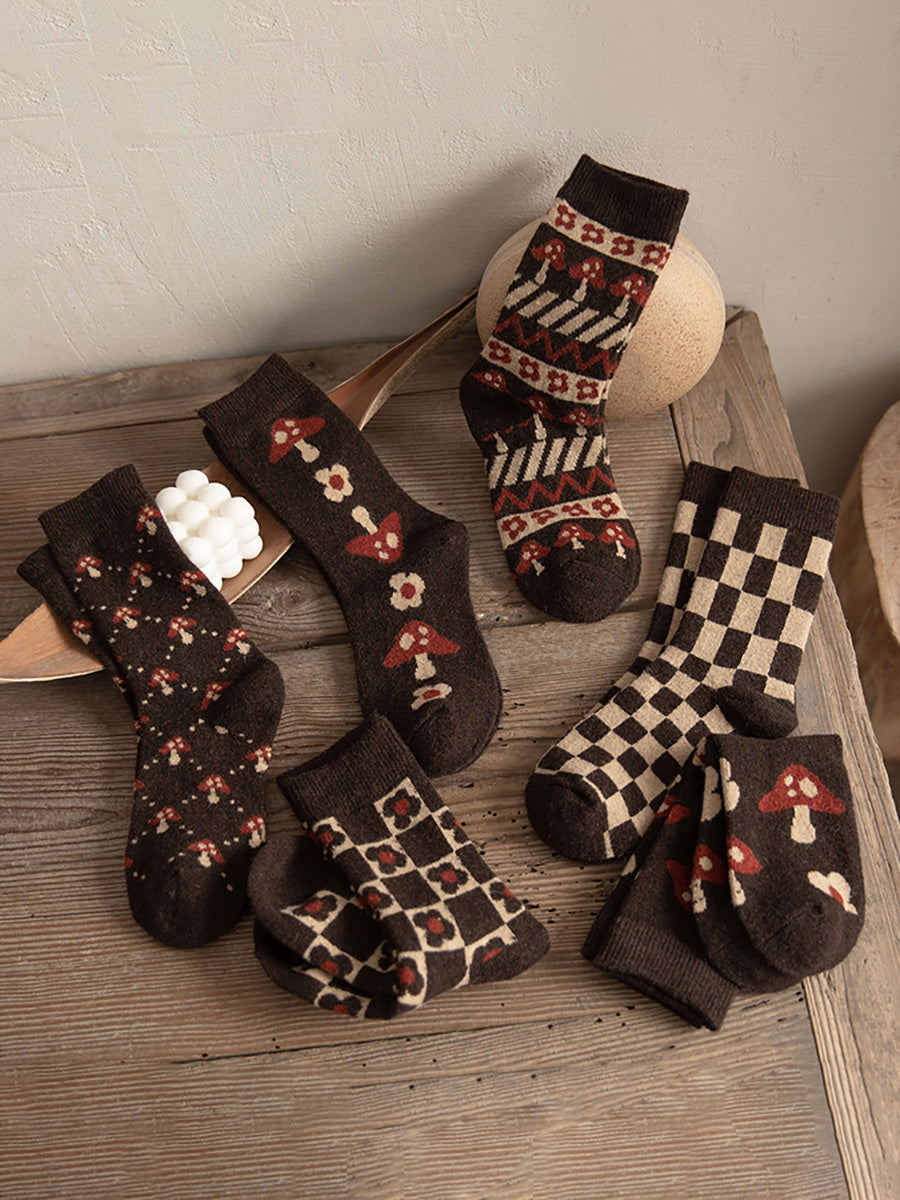6 Pairs Women Winter Warm Mid Tube Thickened Wool Socks