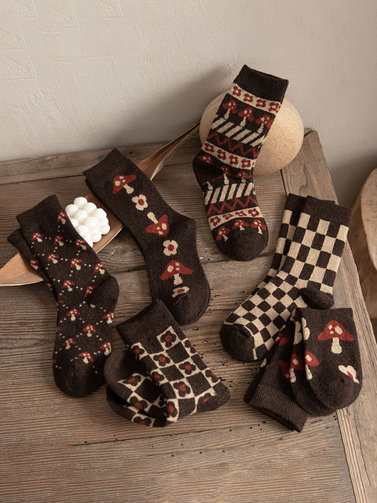 6 Pairs Women Winter Warm Mid Tube Thickened Wool Socks