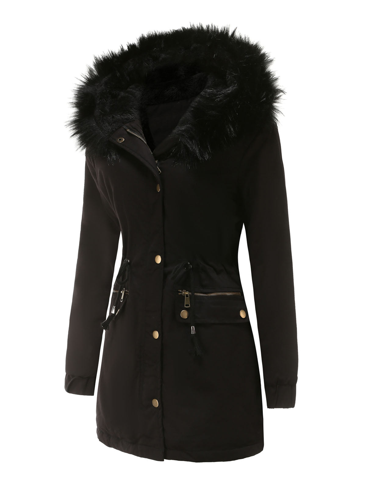 Women's Parka Coat Street Plush Winter Hoodie Coat Solid Color Oversized Fur Warm Coat
