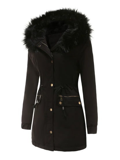 Women's Parka Coat Street Plush Winter Hoodie Coat Solid Color Oversized Fur Warm Coat