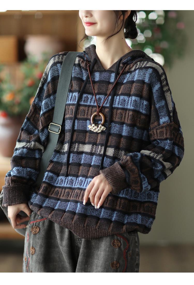 Retro Literary Hooded Knitted Sweater