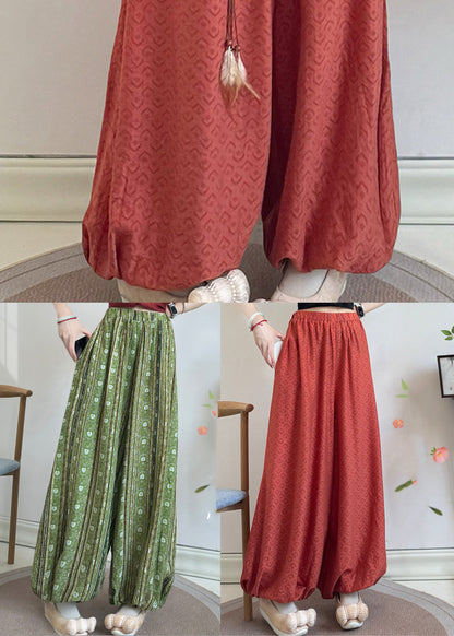 Vintage Red Tasseled Print Cotton Lantern Pants Fall