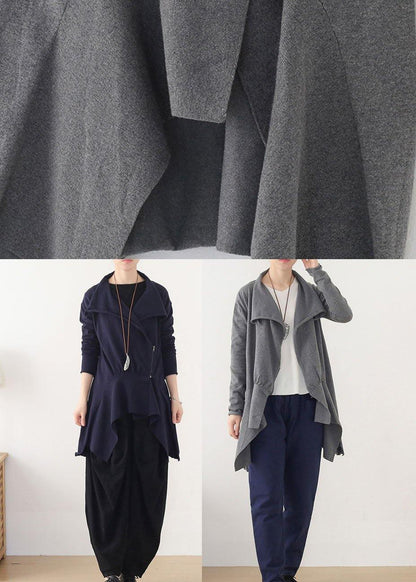 Chic Grey Peter Pan Collar Zippered Fall Short Coat