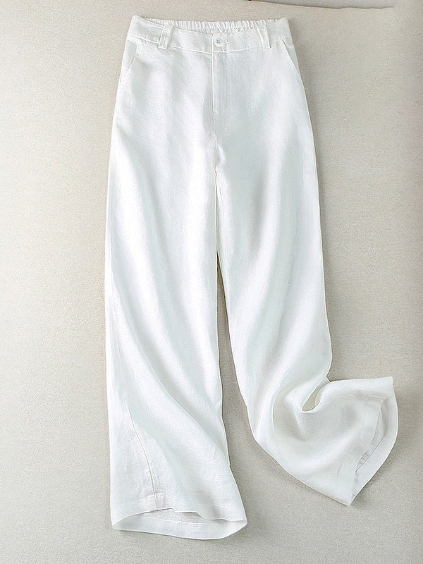 Loose Linen High Waist Solid Straight Trousers