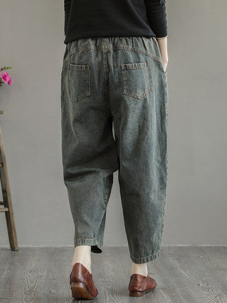 Summer Women Retro Loose Cotton Jeans