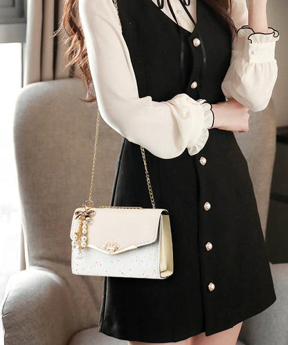 Stylish Beige Faux Leather Chain Linked Flap Bag