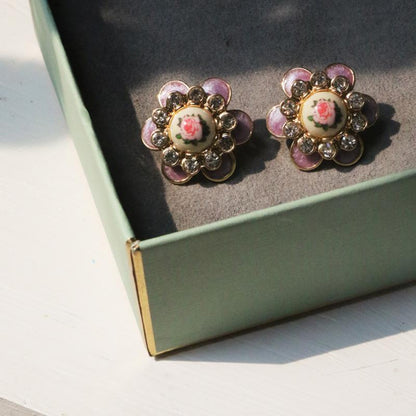 Women Rhinestone Retro Rose Earrings