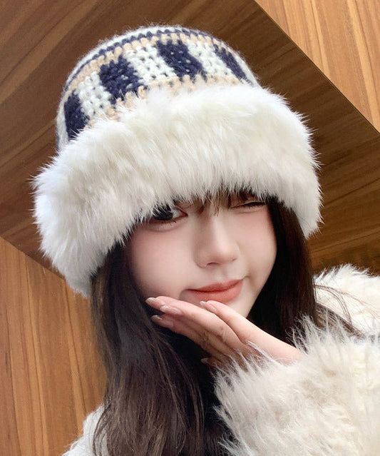 Boutique Khaki Rabbit Patchwork Knit Bucket Hat