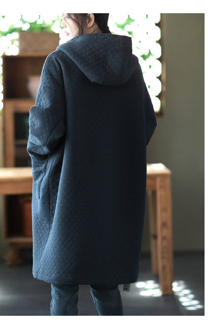 Fleece Retro Art Loose Long Sleeve Hooded Jacket