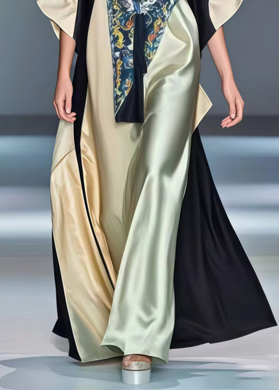 Beautiful Colorblock Asymmetrical Design Oversized Silk Robe Dresses Summer