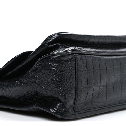 Crocodile Embossed Lambskin Monogram Medium Niki Chain Satchel Black