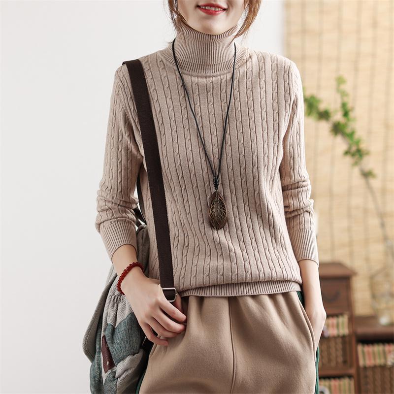 Winter Casual Turtleneck Solid Color Knitted Sweater