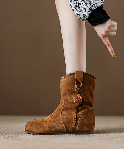 Khaki Suede Splicing Boho Wedge Boots