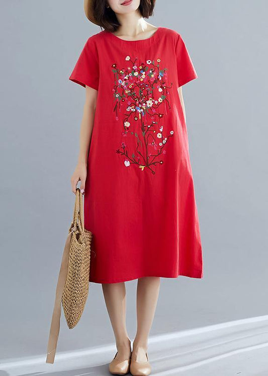 100% red Cotton Long Shirts stylish Inspiration prints Plus Size summer Dresses