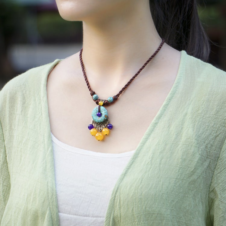 Vintage Chalcedony Handmade Clavicle Necklace