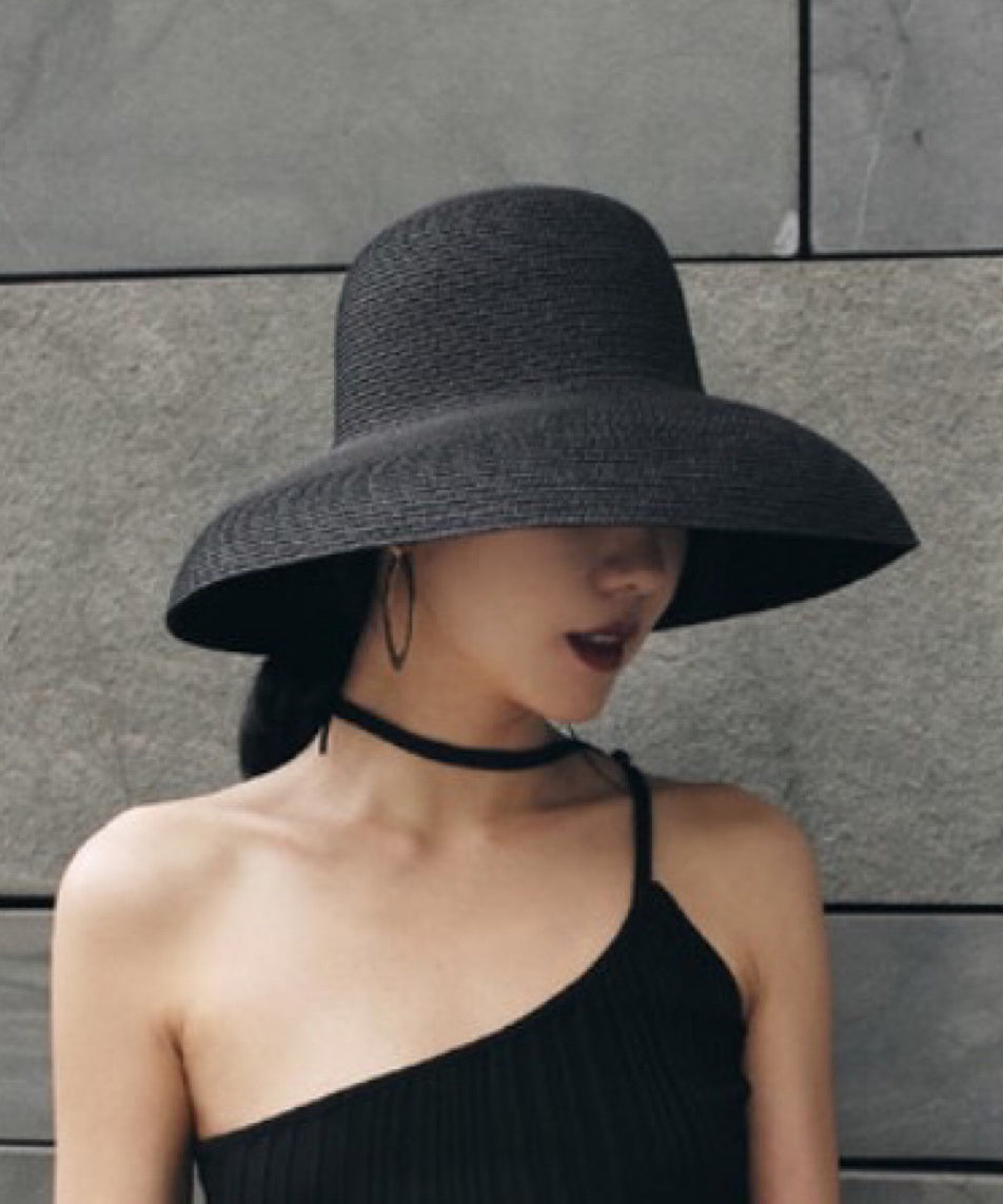 Fashion Versatile Khaki Straw Woven Large Eaves Bucket Hat
