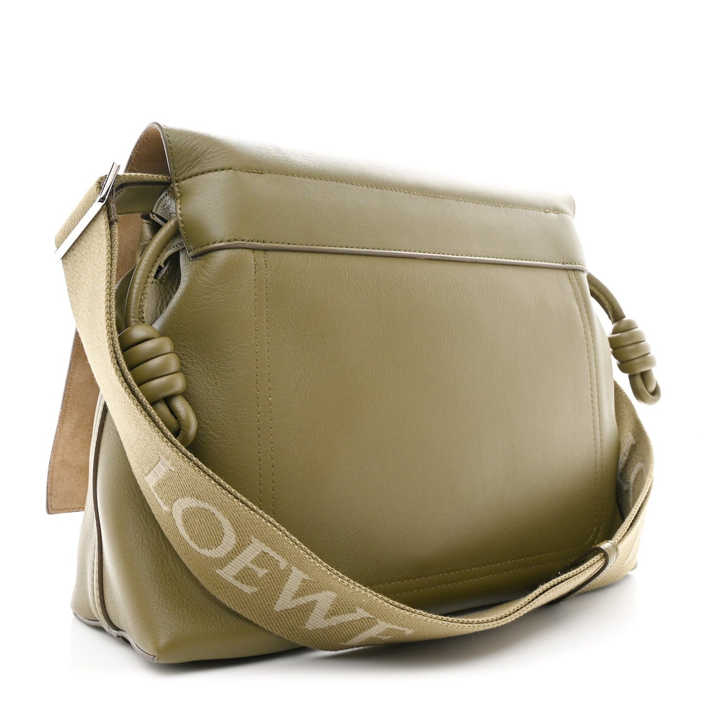 Shiny Supple Calfskin Flamenco Satchel Olive