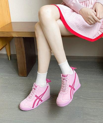 Beautiful Splicing Wedge High Wedge Heels Shoes Pink Faux Leather