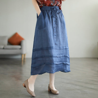 Retro A-Line Cozy Patchwork Linen Skirt