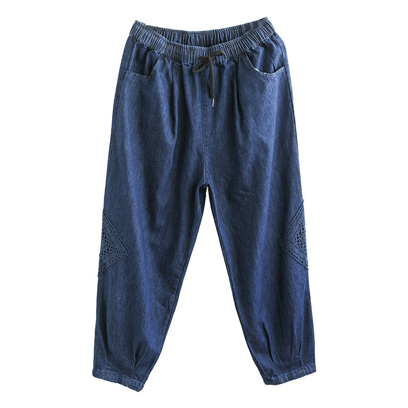 Women Autumn Solid Retro Cotton Jeans