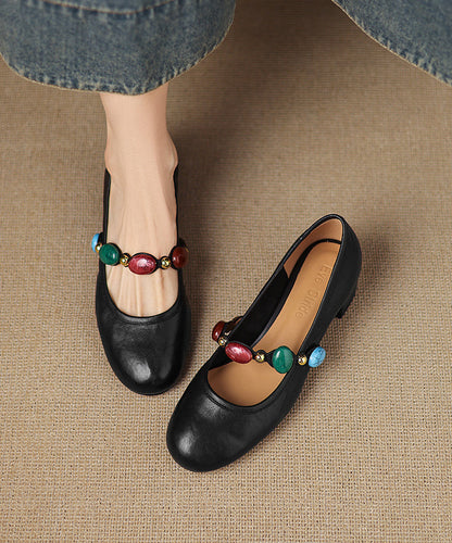 Original Design Green Cowhide Leather Chunky Shoes